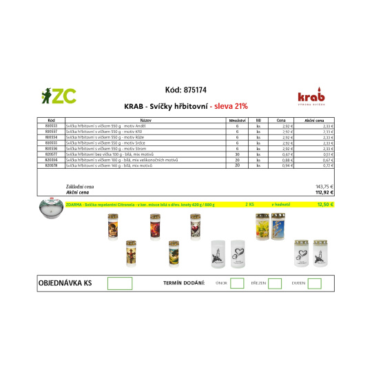 EUR KD Displej - Krab - svíčky hřbitovní