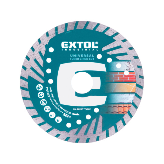 kotouč diamantový řezný, turbo Grind Cut, suché i mokré řezání, O 125x22,2x2,2mm, EXTOL PREMIUM kotouč diamantový řezný, turbo Grind Cut, suché i mokré řezání, O 125x22,2x2,2mm, EXTOL PREMIUM