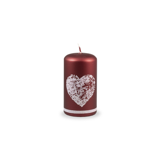 Svíčka Beautiful Heart Pillar 60x110 mm - červená metalíza