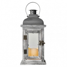 LED dekorace – lucerna dřevěná, 3x AAA, šedá, vintage, LED dekorace – lucerna dřevěná, 3x AAA, šedá, vintage,