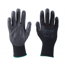 rukavice z polyesteru polomáčené v PU, černé, velikost 8"