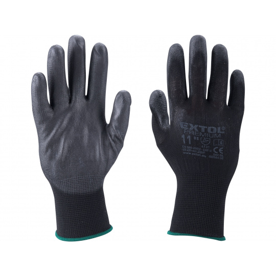 rukavice z polyesteru polomáčené v PU, černé, velikost 8"