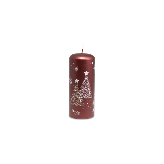 Svíčka vánoční Snowing Pillar 60 x 150 mm - červená metalíza