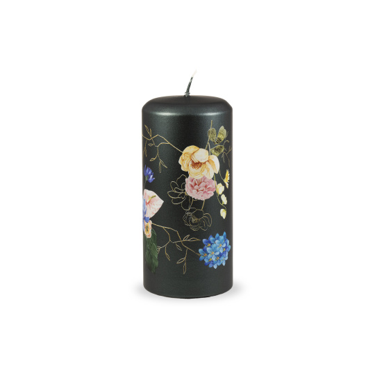 Svíčka Flower Paradise Pillar 70x150 mm - černozelená metalíza