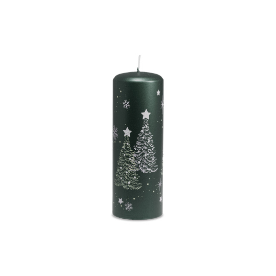 Svíčka vánoční Snowing Pillar 70 x 200 mm  - zelená metalíza