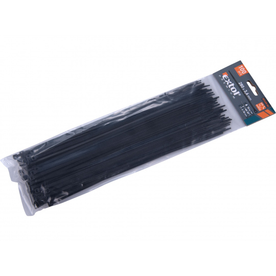 pásky stahovací na kabely černé, 280x3,6mm, 100ks, nylon PA66