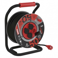 Venkovní prodlužovací kabel na bubnu 50 m / 4 zás. / černý / guma-neopren / 230V / 1,5 mm2