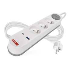 Prodlužovací kabel 2 m / 3 zásuvky / s vypínačem / bílý / 1×USB-A + 1×USB-C / 1,5 mm2 Prodlužovací kabel 2 m / 3 zásuvky / s vypínačem / bílý / 1×USB-A + 1×USB-C / 1,5 mm2