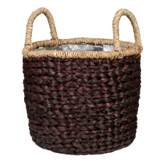 Košík z vodního hyacintu 506 hnědý 28 - s fóliovou vložkou a úchyty