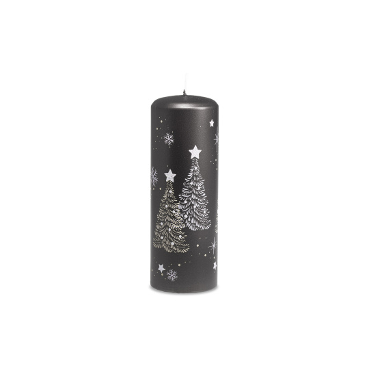 Svíčka vánoční Snowing Pillar 70 x 200 mm - antracitová