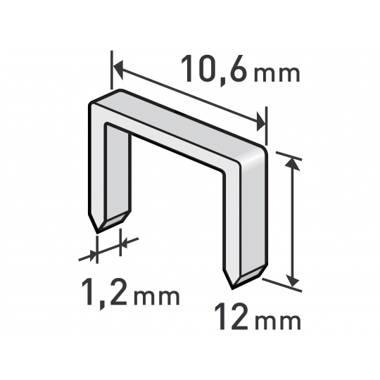 spony, balení 1000ks, 12mm, 10,6x0,52x1,2mm