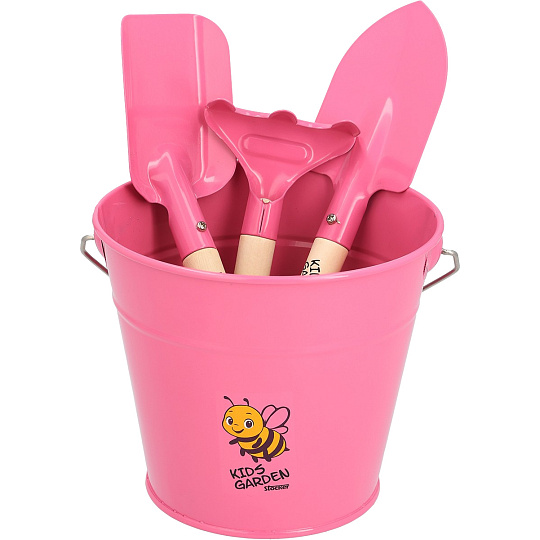 Sada dětského nářadí a kyblík růžová Stocker