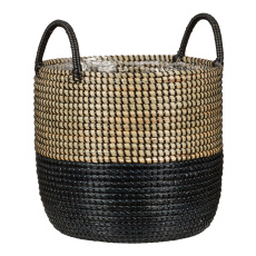 Košík z mořské trávy 515 přírodní + černá 39 - s fóliovou vložkou a úchyty