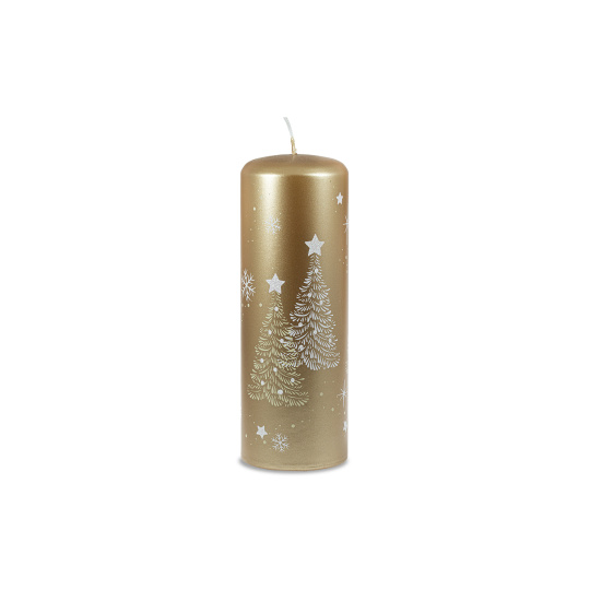 Svíčka vánoční Snowing Pillar 70 x 200 mm  - zlatá metalíza