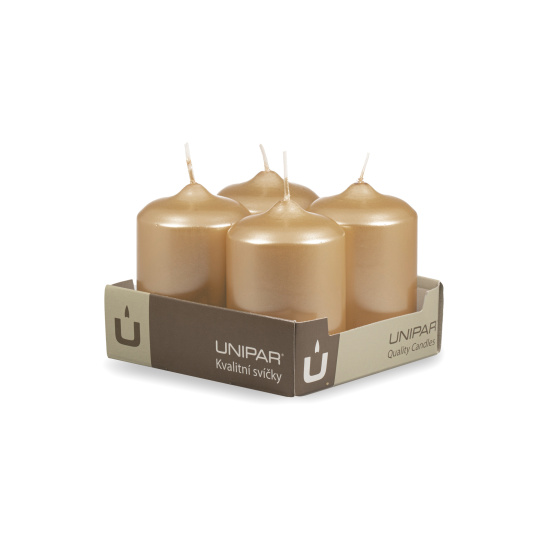 Svíčka adventní -  METAL M06 Cylinder 60x90 mm -  4 ks zlatá