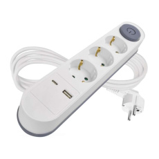Prodlužovací kabel 2 m / 3 zásuvky / s vypínačem / bílý / 1× USB-A + 1× USB-C / 1,5 mm2 Prodlužovací kabel 2 m / 3 zásuvky / s vypínačem / bílý / 1× USB-A + 1× USB-C / 1,5 mm2