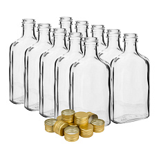 Láhev placatka 200 ml skleněná s uzávěrem (10ks)