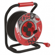 Venkovní prodlužovací kabel na bubnu 50 m / 4 zásuvky / černý / guma / 230 V / 1,5 mm2 Venkovní prodlužovací kabel na bubnu 50 m / 4 zásuvky / černý / guma / 230 V / 1,5 mm2