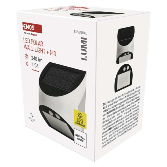 Solární LED svítidlo LUMI s pohybovým čidlem, bílé, neutrální bílá