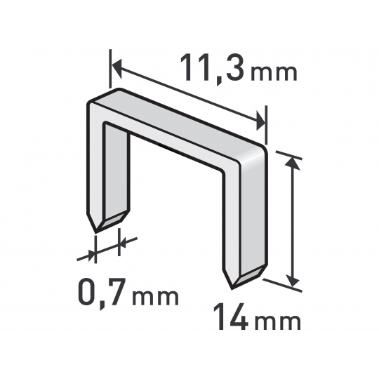 spony, balení 1000ks, 14mm, 11,3x0,52x0,70mm