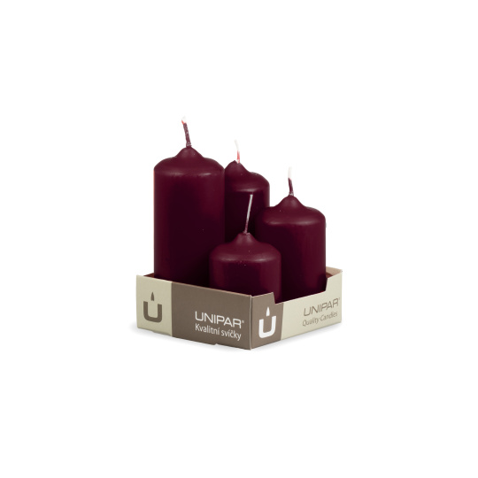 Svíčka adventní -  MAT N48 Cylinder Cascada - 4 ks vínová