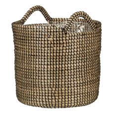 Košík z mořské trávy 514 černá 32 - s fóliovou vložkou a úchyty