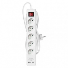 Prodlužovací kabel 3 m / 5 zásuvek / s vypínačem / bílý / PVC / s USB / 1,5 mm2 Prodlužovací kabel 3 m / 5 zásuvek / s vypínačem / bílý / PVC / s USB / 1,5 mm2