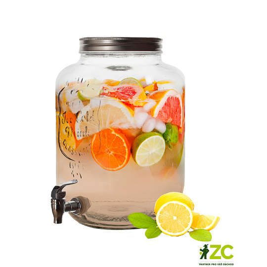 Láhev 8000 ml skleněná s kohoutkem, kov.víčko