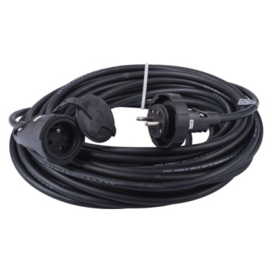 Venkovní prodlužovací kabel 20 m / 1 zásuvka / černý / guma / 230 V / 2,5 mm2
