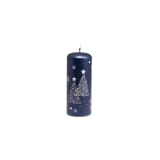 Svíčka vánoční Snowing Pillar 60 x 150 mm - modrá metalíza