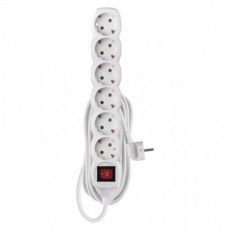 Prodlužovací kabel 5 m / 6 zásuvek / s vypínačem / bílý / PVC / 1,5 mm2 Prodlužovací kabel 5 m / 6 zásuvek / s vypínačem / bílý / PVC / 1,5 mm2
