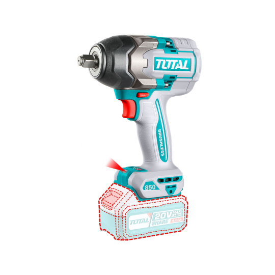 Utahovák rázový AKU 1/2', brushless, 850Nm, 20 V Li-ion, bez baterie a nabíječky, industrial