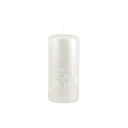 Svíčka vánoční Festive Flare Pillar 70 x 150 mm - bílá metalíza