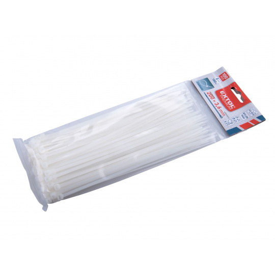 pásky stahovací na kabely bílé, 200x3,6mm, 100ks, nylon PA66
