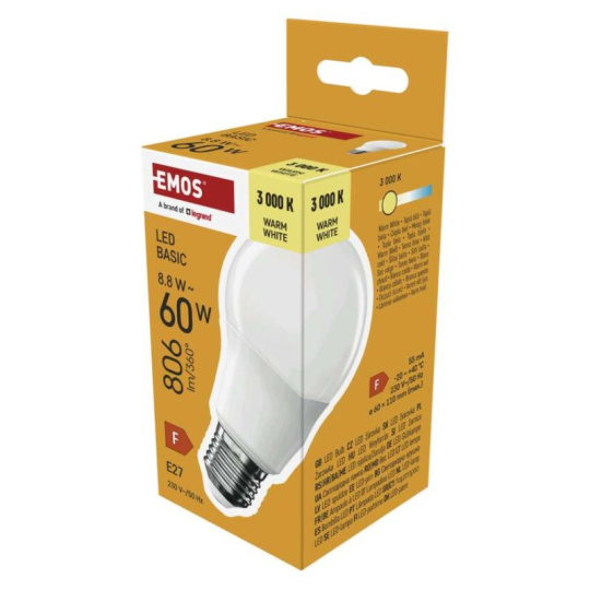 LED žárovka Basic A60 / E27 / 8,8 W (60 W) / 806 lm / teplá bílá