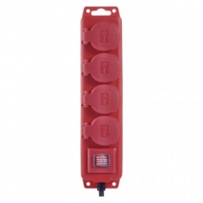 Prodlužovací kabel 5 m / 4 zásuvky / s vypínačem / černo-červený / guma-neopren / 1,5 mm2