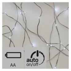 LED vánoční nano řetěz, 2× AA, 1,9m, studená bílá, časovač LED vánoční nano řetěz, 2× AA, 1,9m, studená bílá, časovač