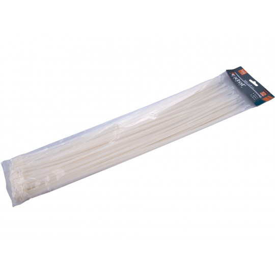 pásky stahovací na kabely bílé, 500x4,8mm, 100ks, nylon PA66