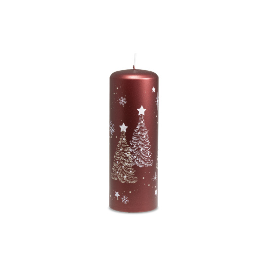 Svíčka vánoční Snowing Pillar 70 x 200 mm - červená metalíza