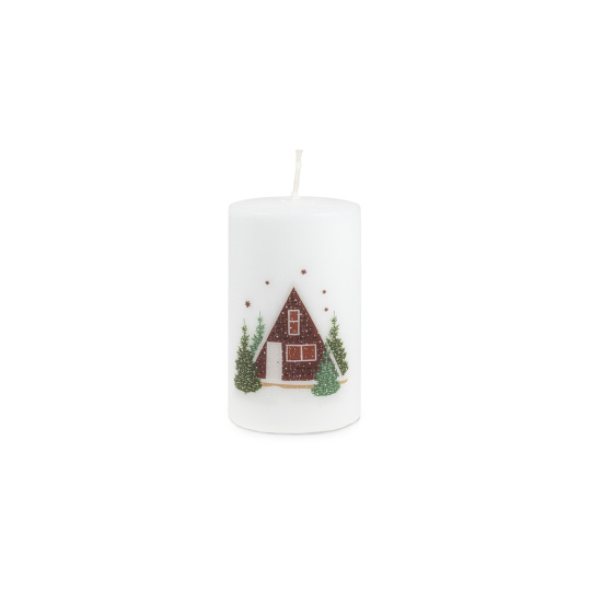 Svíčka vánoční Xmas Home House Pillar 60 x 100 mm - bílá