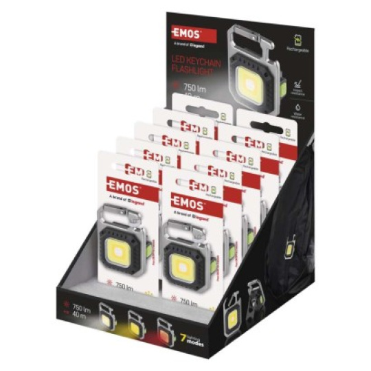 Nabíjecí mini LED svítilna – přívěšek, 750 lm, 10 ks, display box - 10ks