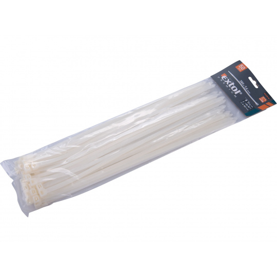 pásky stahovací na kabely bílé, 380x7,6mm, 50ks, nylon PA66