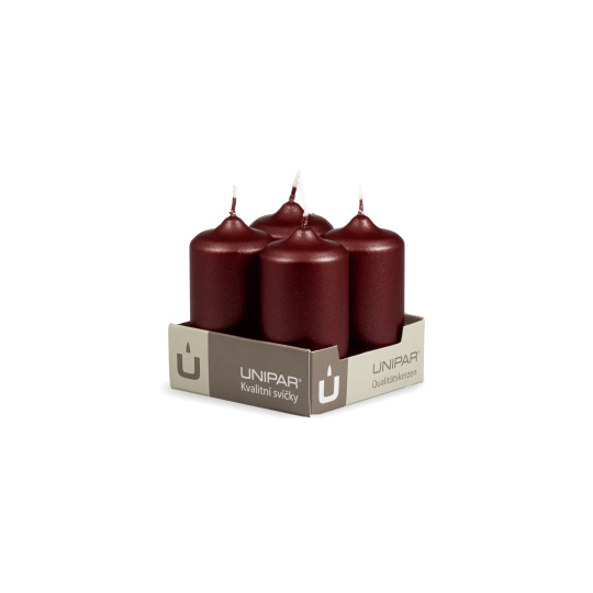 Svíčka adventní -  METAL M47 Cylinder 40x80 mm -  4 ks bordo