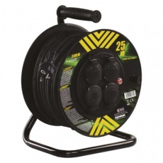 Venkovní prodlužovací kabel na bubnu 25 m / 4 zás. / černý / guma-neopren / 230V / 2,5 mm2 Venkovní prodlužovací kabel na bubnu 25 m / 4 zás. / černý / guma-neopren / 230V / 2,5 mm2