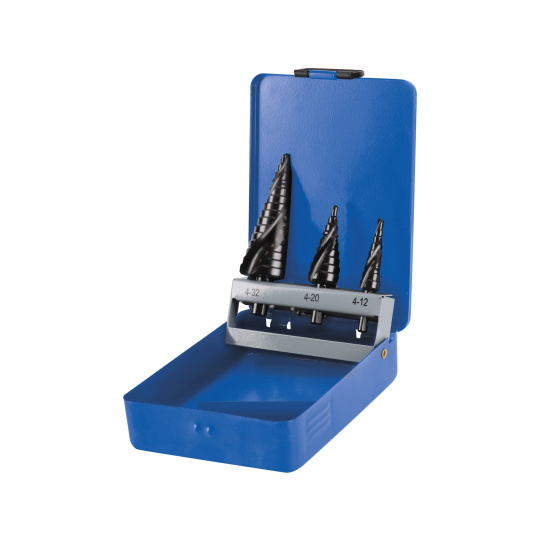 vrtáky stupňovité, sada 3ks, O 4-12/1mm, O 4-20/2mm, O 4-32/2mm, HSS