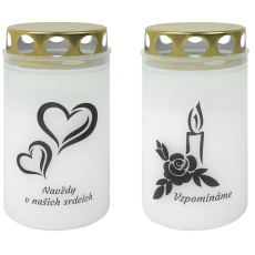Svíčka hřbitovní s víčkem 140 g - bílá, mix motivů 