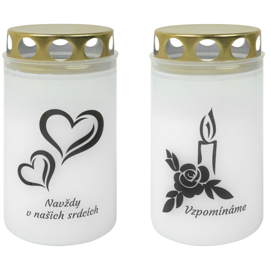 Svíčka hřbitovní s víčkem 140 g - bílá, mix motivů 