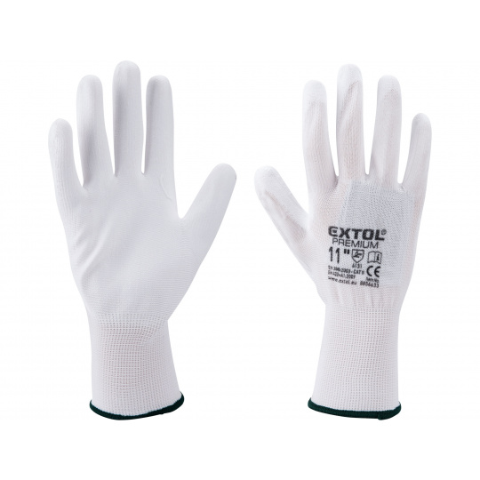 rukavice z polyesteru polomáčené v PU, bílé, velikost 10"