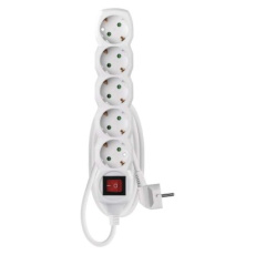 Prodlužovací kabel 1,5 m / 5 zásuvek / s vypínačem / bílý / PVC / 1,5 mm2 Prodlužovací kabel 1,5 m / 5 zásuvek / s vypínačem / bílý / PVC / 1,5 mm2