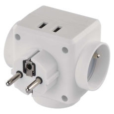 Rozbočovací zásuvka 3× kulatá, 2× USB Rozbočovací zásuvka 3× kulatá, 2× USB